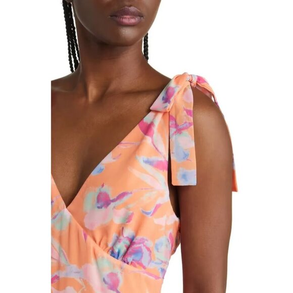 New! Wayf Alma Orange Floral Print Sleeveless Tiered Maxi Dress NWT 1705 - Picture 2 of 11